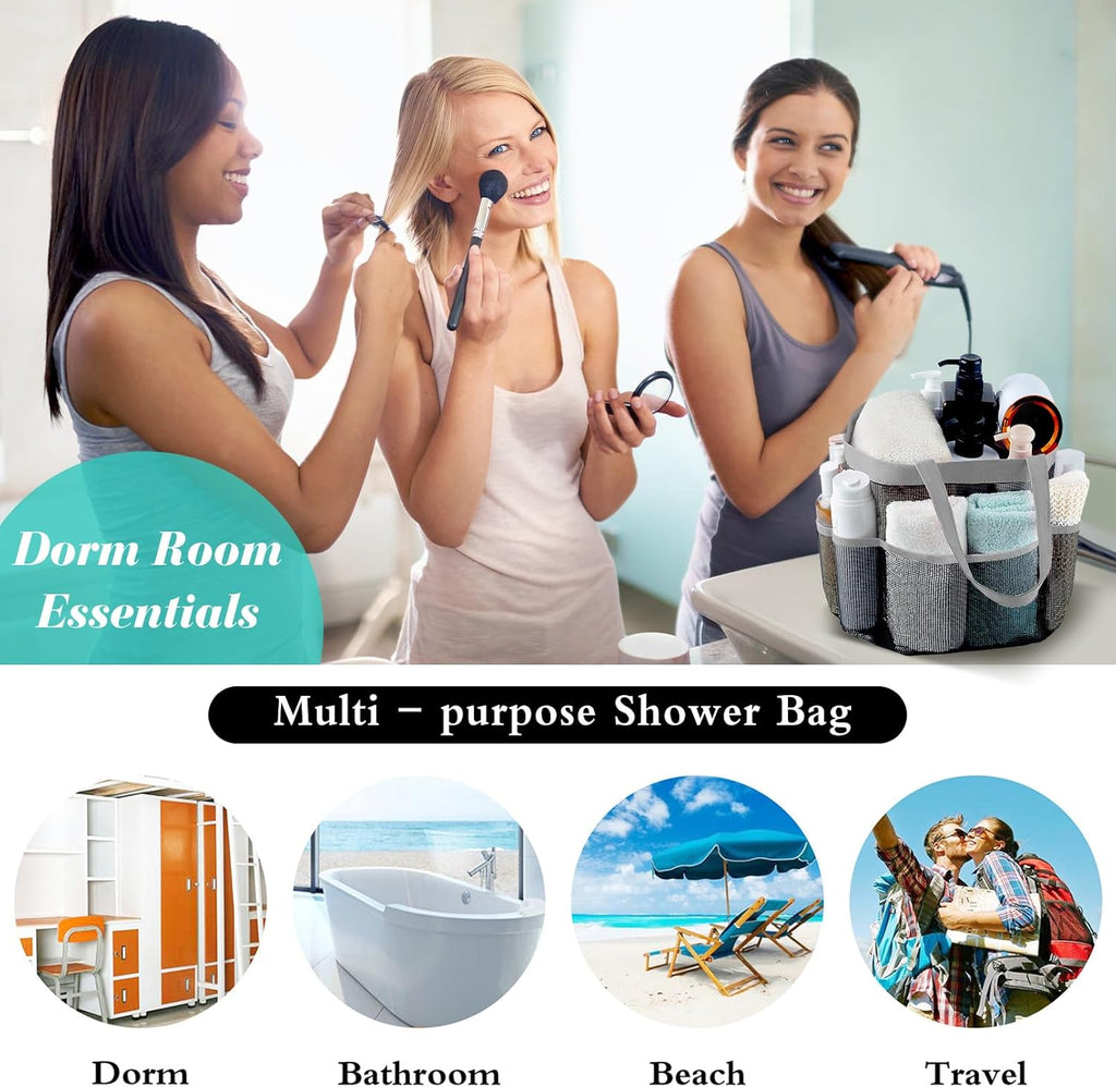 Mesh Shower Caddy Portable - 9 Pockets, Shower Bag for Dorm Room Camping