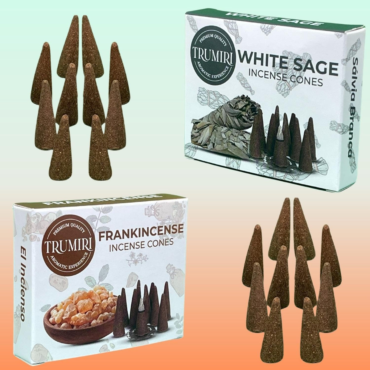 TRUMIRI Incense Cones - Combo Pack of 20 Cone Incense - 10 Frankincense + 10 White Sage