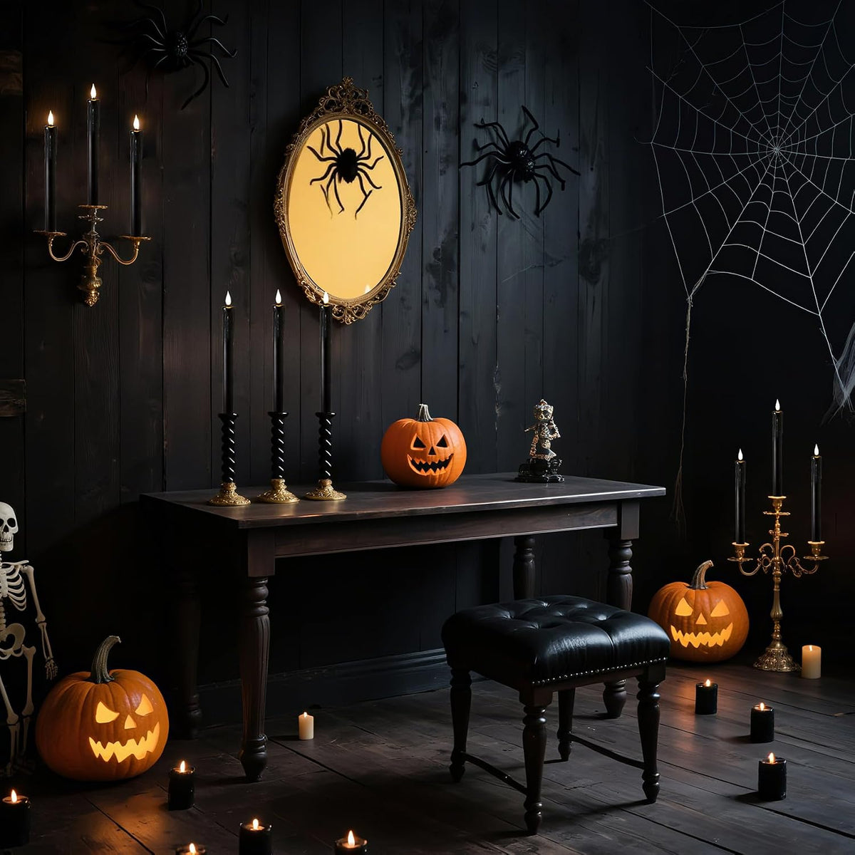 Halloween Decor, Wax Drip Black Flameless Taper Candles with Remote, 6 Pack