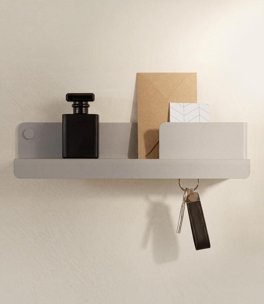 Kazai. Key Holder for Wall 'Holmsen' | Minimalist Key Hooks Design from Berlin | Modern Key Hanger with Metal Shelf | Key Hook Wall Mounted as Hallway Furniture | Silk Gray