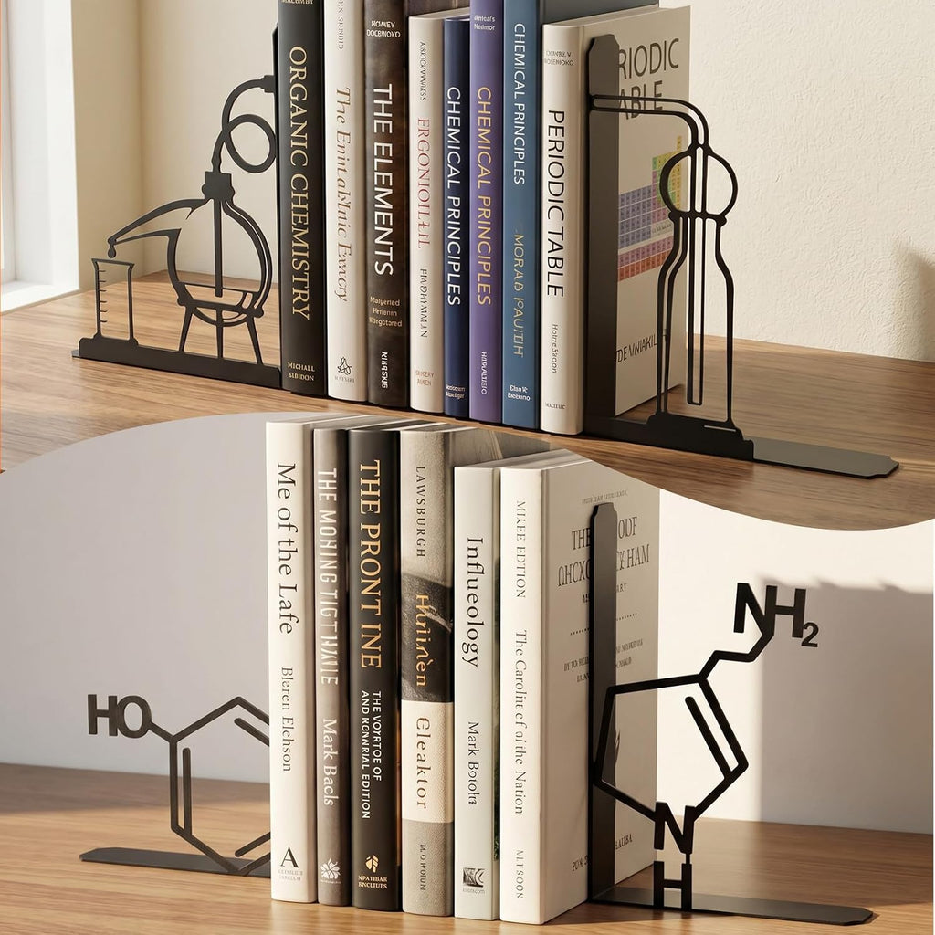 4 Pcs Chemistry Metal Bookends for Home Office Laboratory Decor