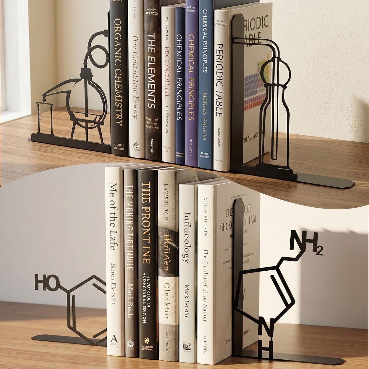 4 Pcs Chemistry Metal Bookends for Home Office Laboratory Decor