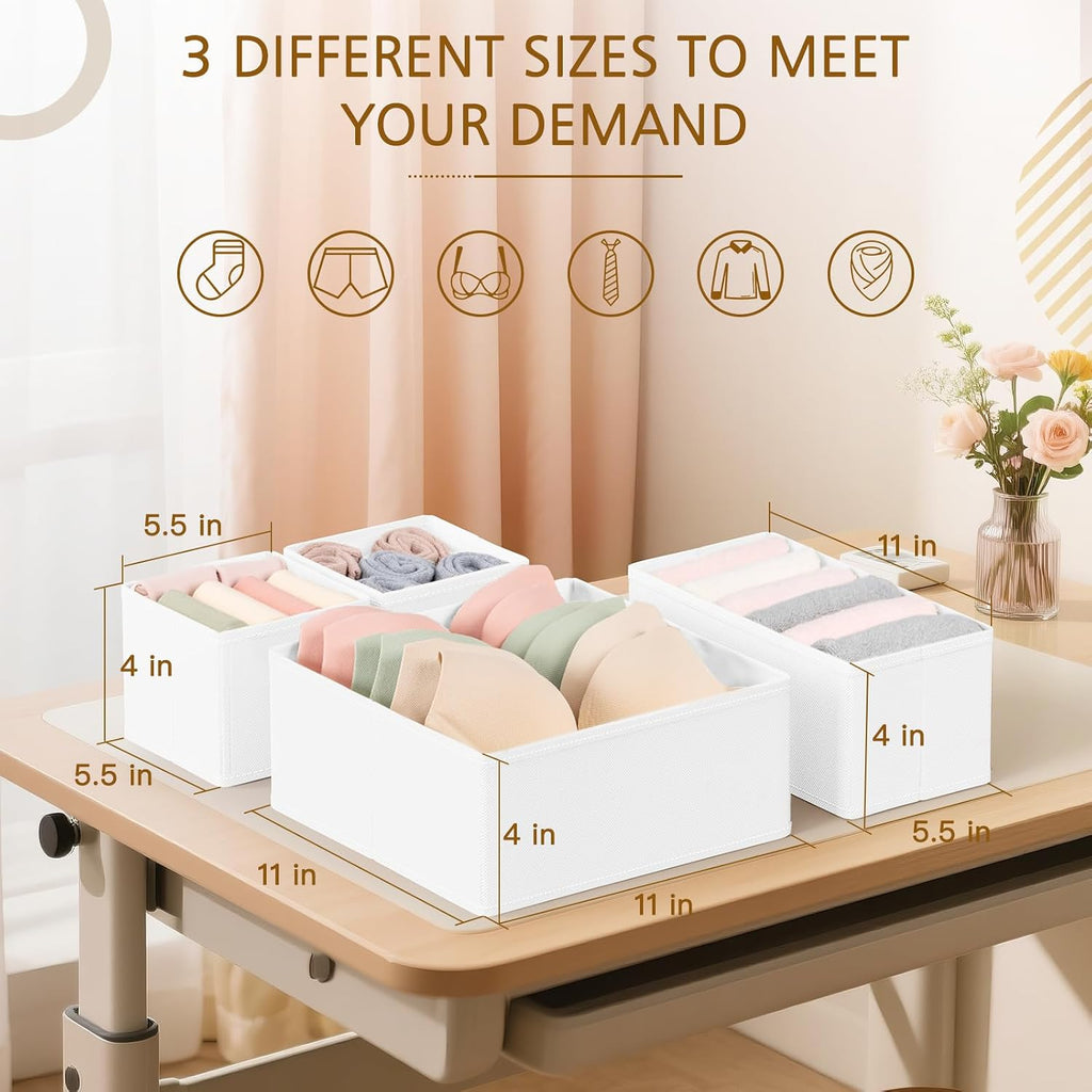 Criusia 26 Pack Drawer Organizer for Clothes, Foldable Dresser Dividers with 3 Sizes, Fabric Storage Bins – White