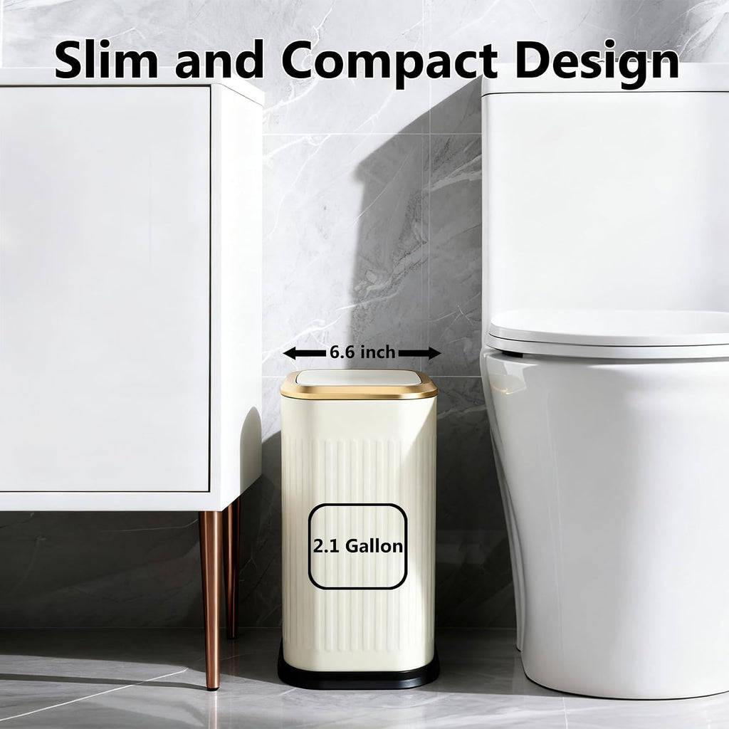 TIPGO Small Bathroom Trash Can with Pop-up Lid, 2.1 Gallon, Cream