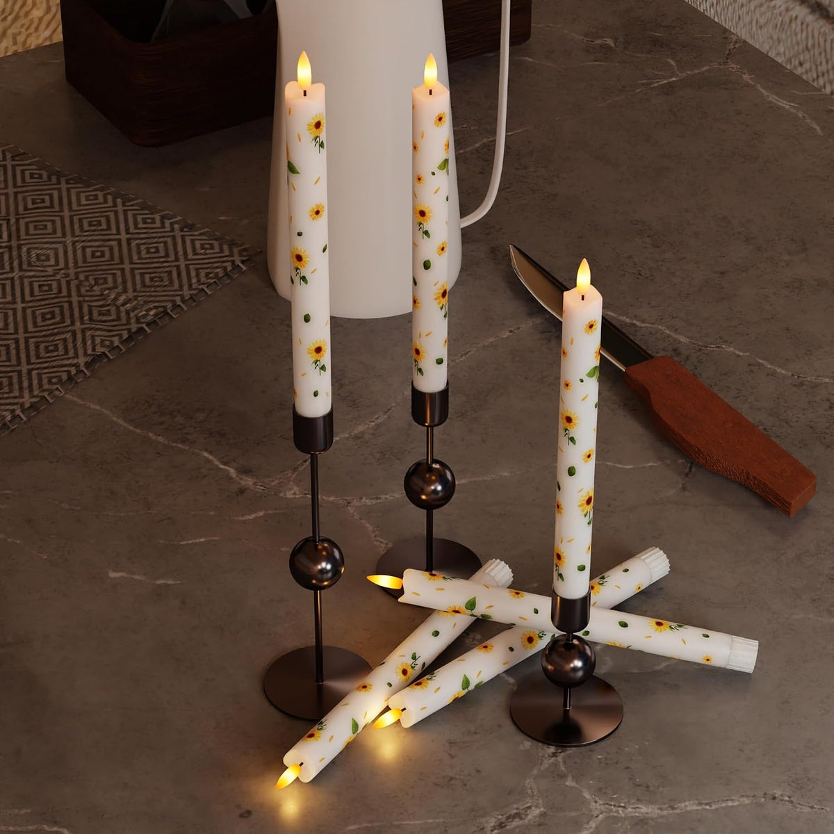 JOIONE Sunflower Flameless Taper Candles with Remote, 3 Pack Home Decor