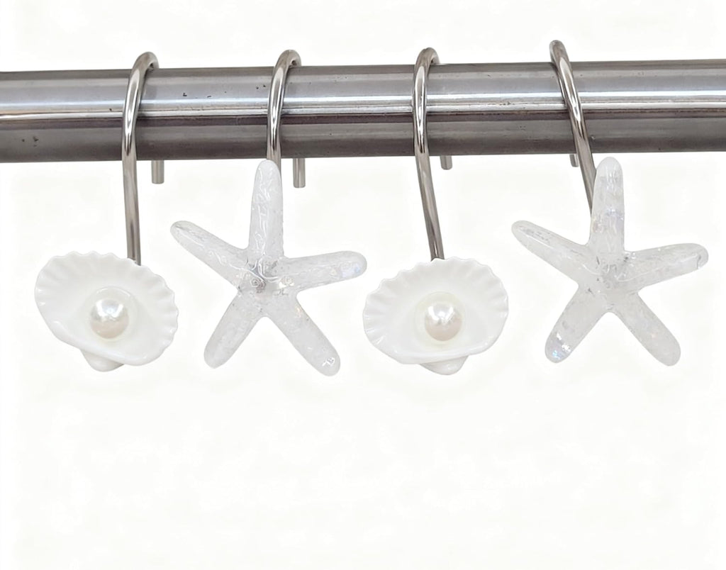 Twofishes Seashell Shower Curtain Hooks S/12 Ocean Pearl White Starfish Style Shower Curtain Rings Pack of 12 Oecan Shell Shower Rings Set of 12