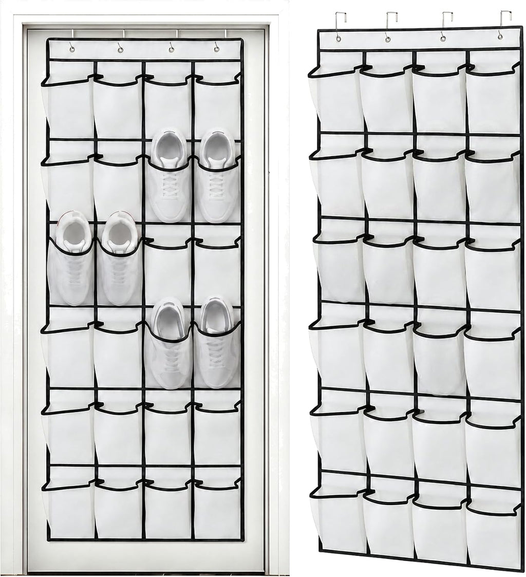 Meolsaek 24 Large Mesh Pockets Over the Door Shoe Organizer, White
