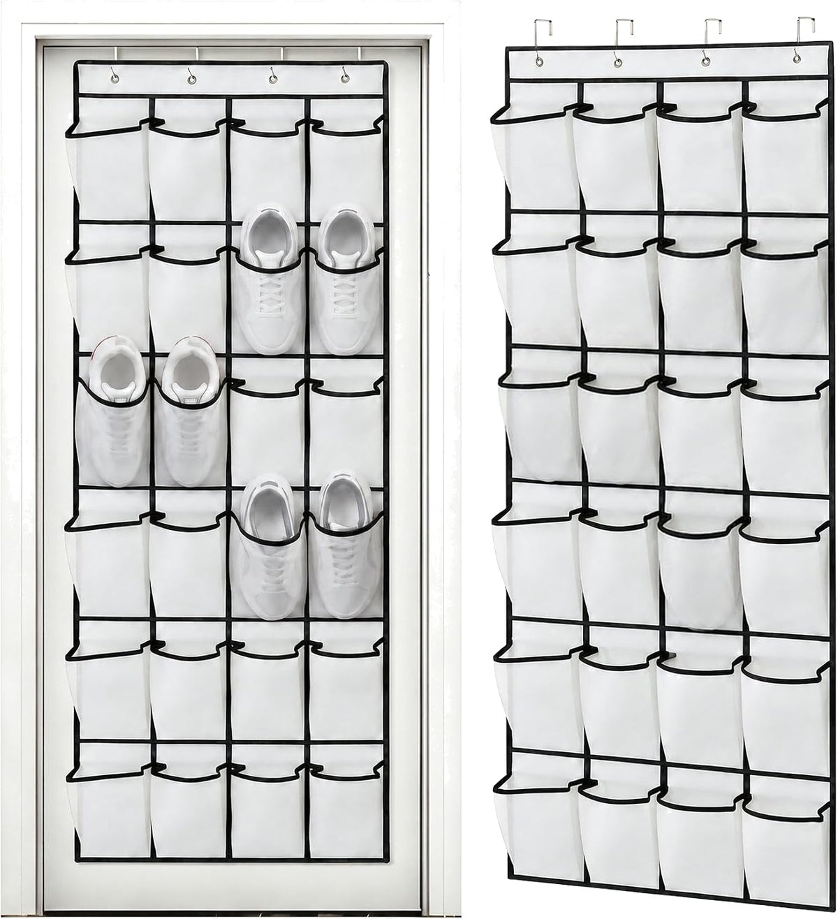 Meolsaek 24 Large Mesh Pockets Over the Door Shoe Organizer, White