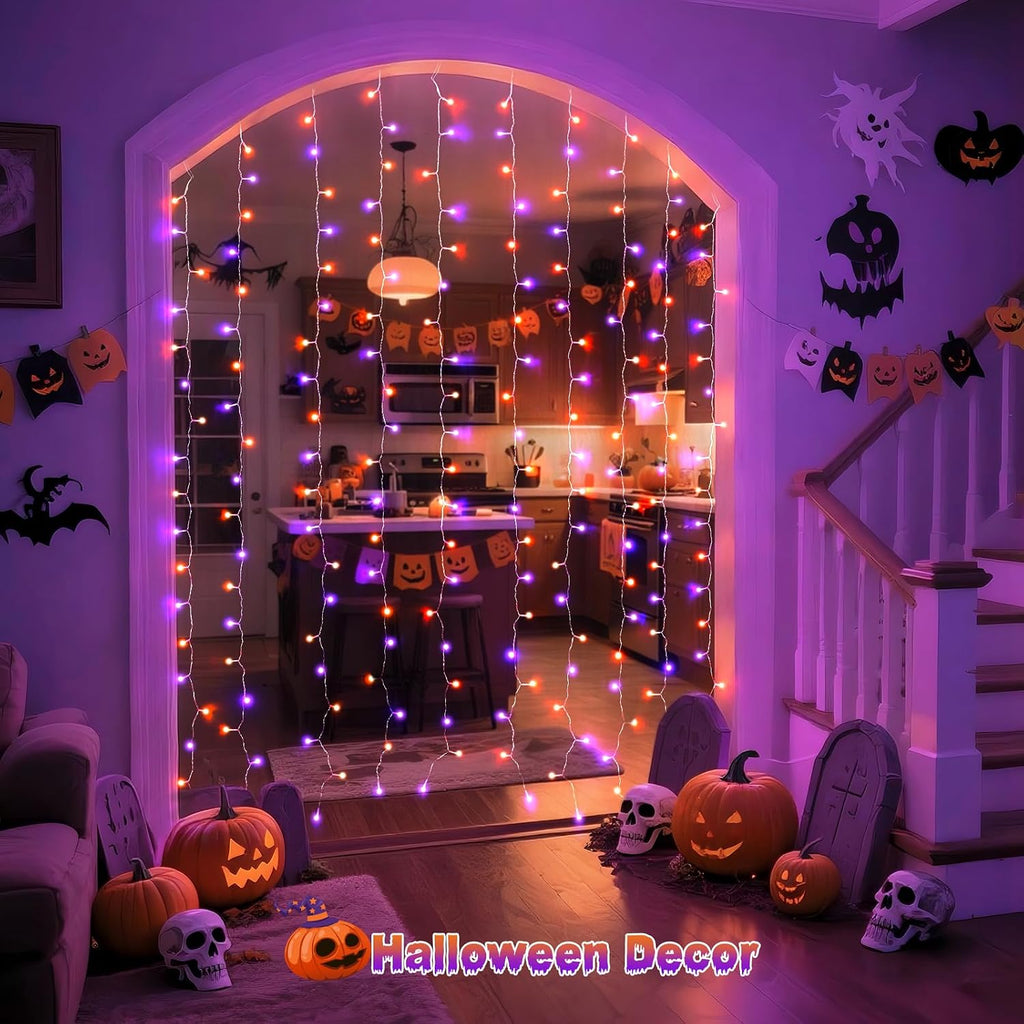 JMEXSUSS 200 LED Halloween Curtain Lights Battery and USB Operated