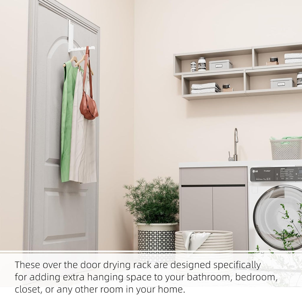 2 Pack Over The Door Hanger, Folding Over The Door Drying Rack, Over The Door Hooks, Door Hanger for Clothing, Over The Door Clothes Hanger,Portable Compact Clothes Drying Rack,White