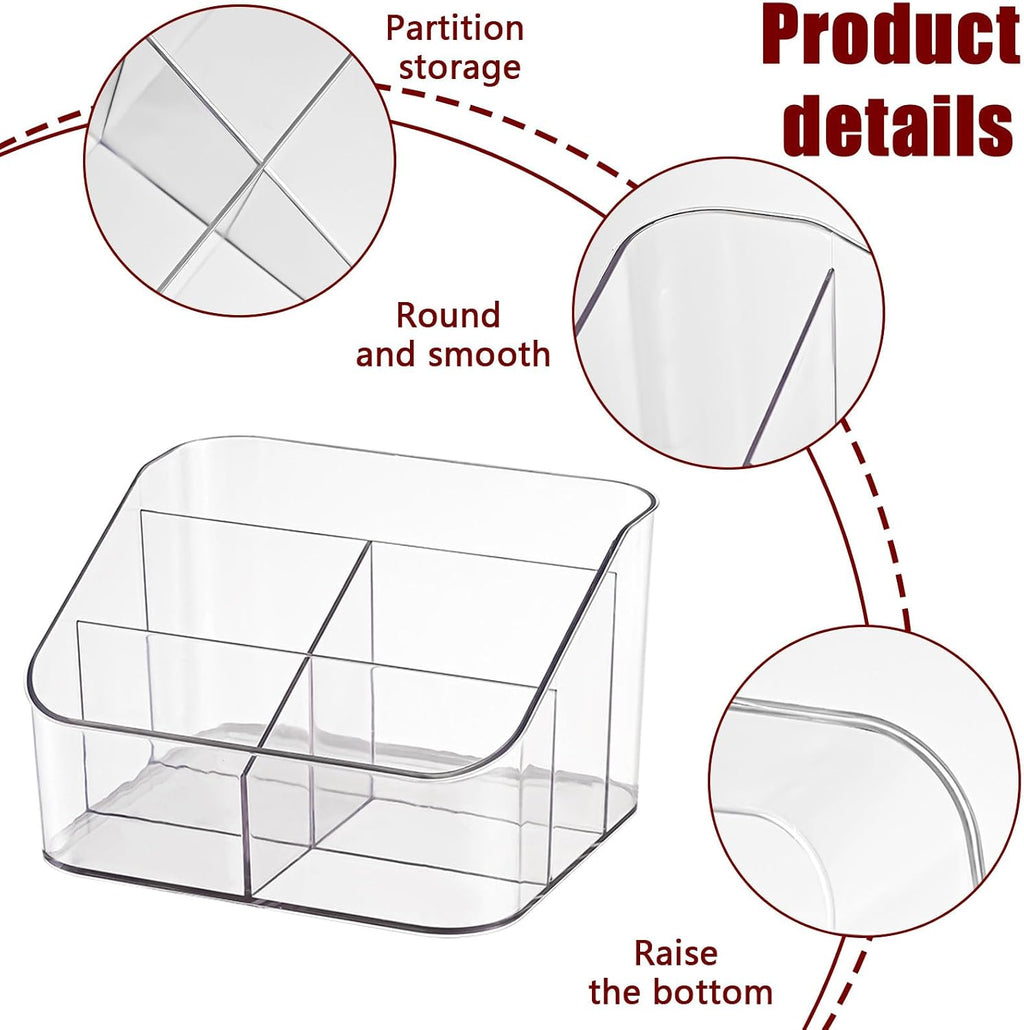 Remote Control Holder, Clear Plastic Remote Caddy for Desk and Nightstand Storage, Space-Saving Desk Organizer with See-Through Design for Living Room and Desk Accessories, 5 Compartments