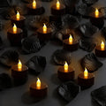500 Pcs Rose Petals with 12 LED Tea Lights Candles Set, Artificial Black Rose Petals and Black Flameless Candles Set for Anniversary, Valentine's Day, Wedding, Party Home Decor