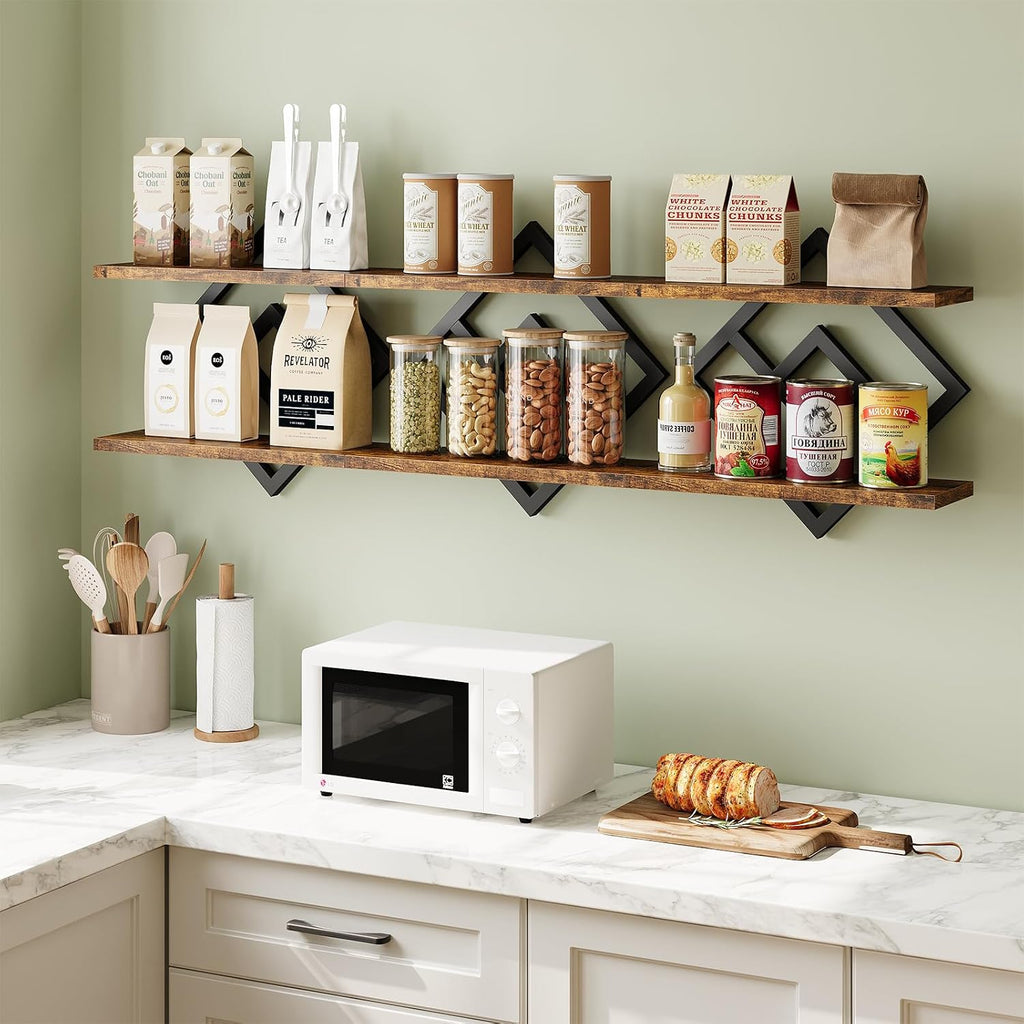 ELYKEN Floating Shelves for Wall, Set of 3 Hanging Shelves, Rustic Brown