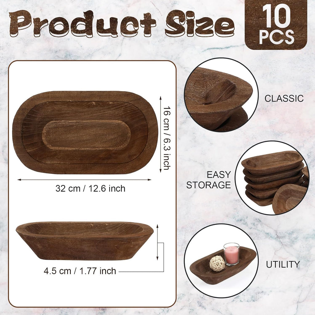Nuogo 10 Pack 12.5 Inches Wooden Dough Bowls Bulk Rustic Bowls, Brown