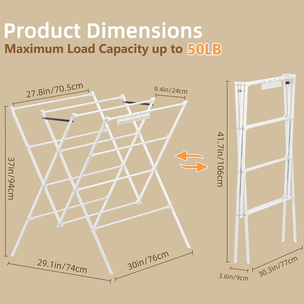Drying Rack Clothing,12 Drying Poles with Sock Clips Clothes Drying Rack