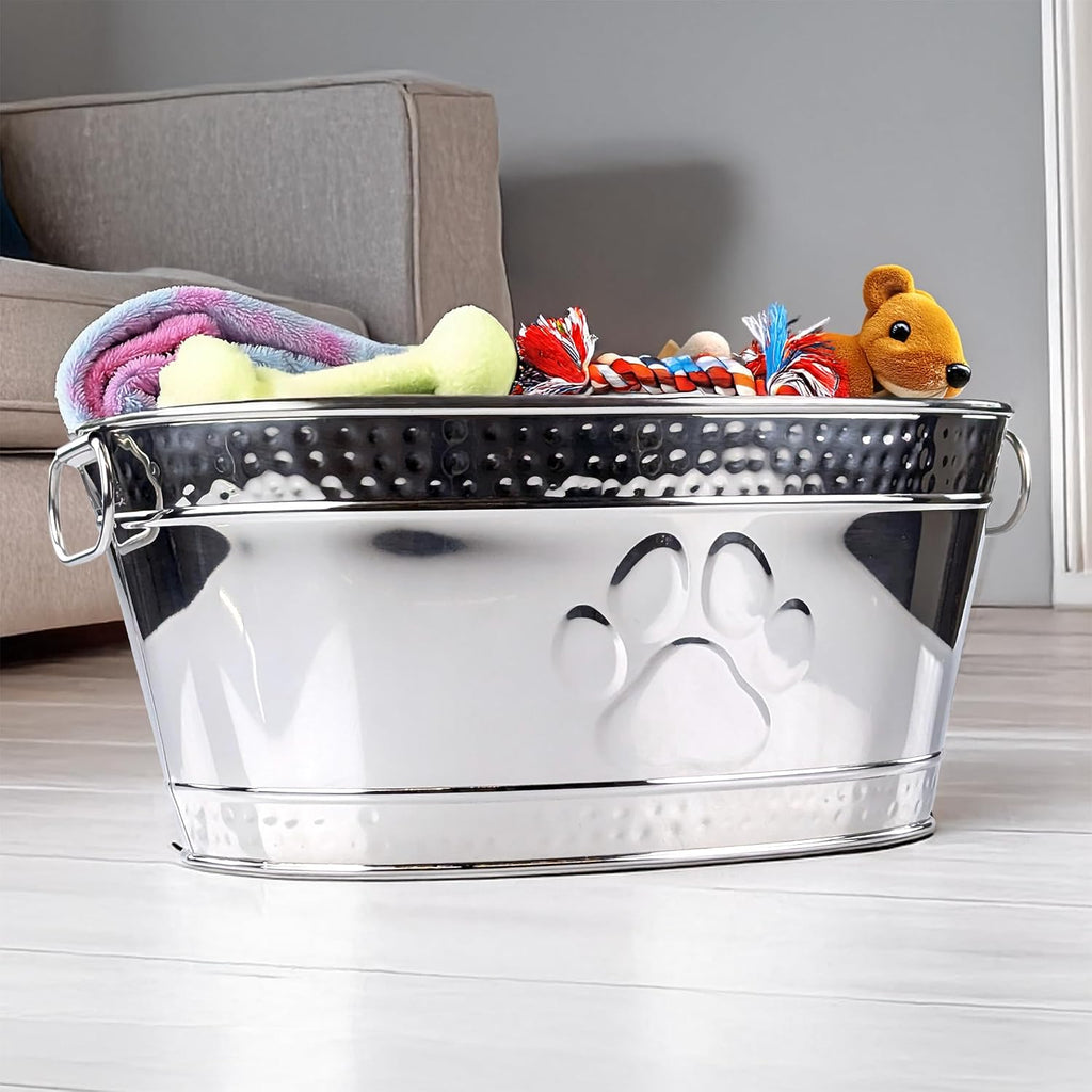 BREKX Steel Metal Pet Storage & Dog Toy Bin w/ Handles, Chew Proof