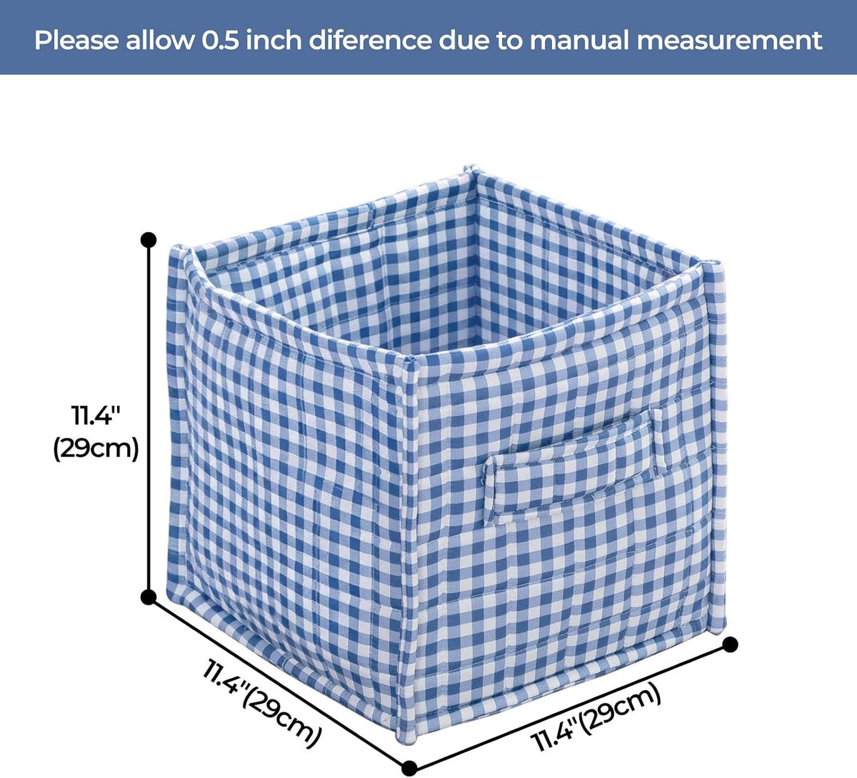 vctops Blue Gingham Storage Cubes Organizer, 11.4 Inch 3 Pack Collapsible Fabric Storage Bins with Handles for Organization, Closet, Shelves, Offices, Toys (Blue,11.4"x11.4"x11.4")