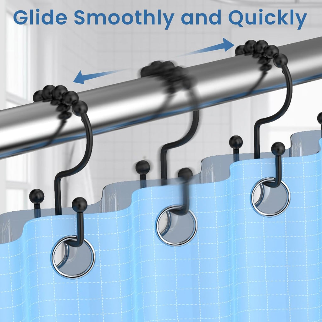 Black Shower Curtain Hooks Double Sided with Roller Balls