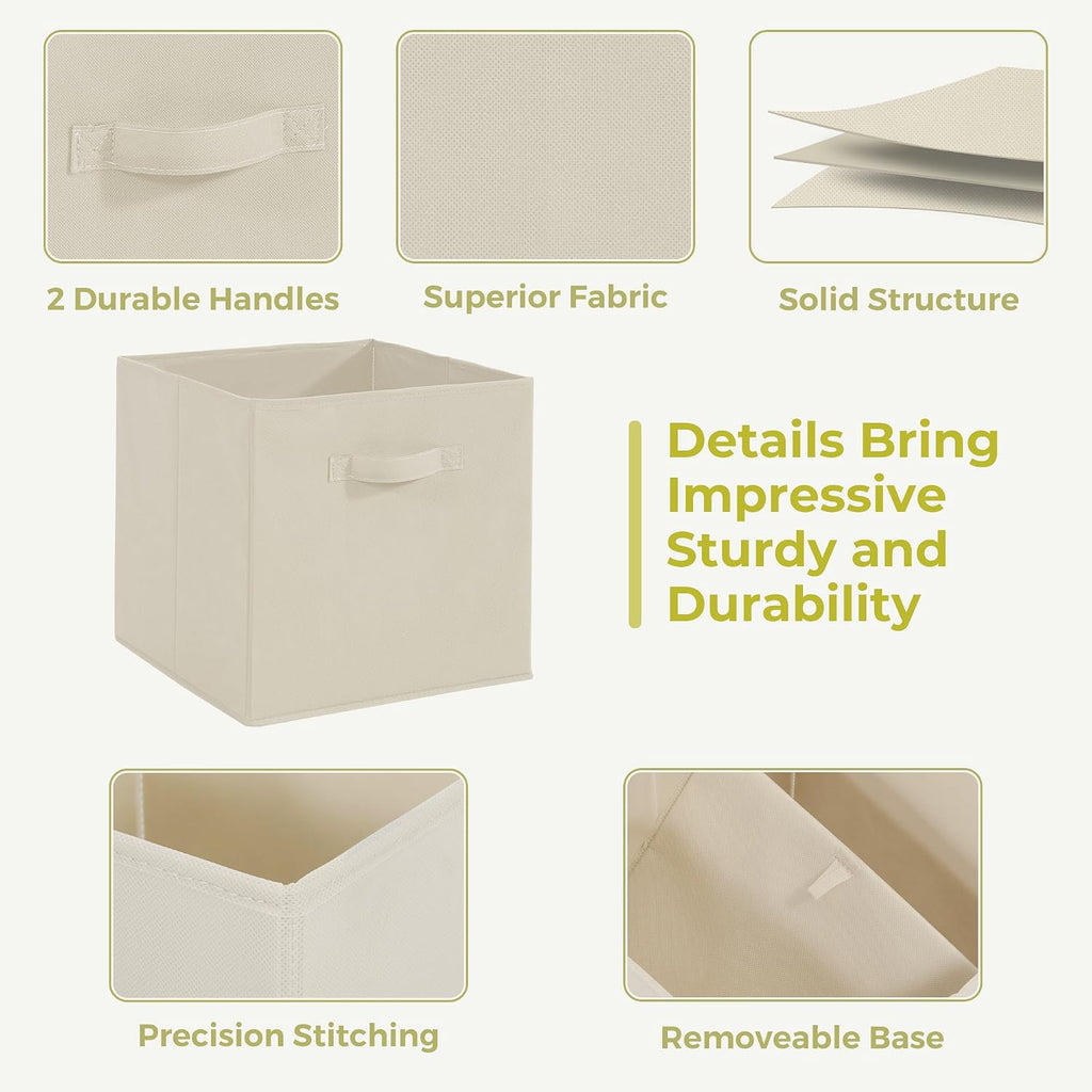 11x11 Storage Bins, Set of 10 Storage Cubes, Collapsible Cube Storage Bins, Fabric Closet Organizers with Handles for Home, Office, Closet Shelf Cabinet, Bookcase, Beige