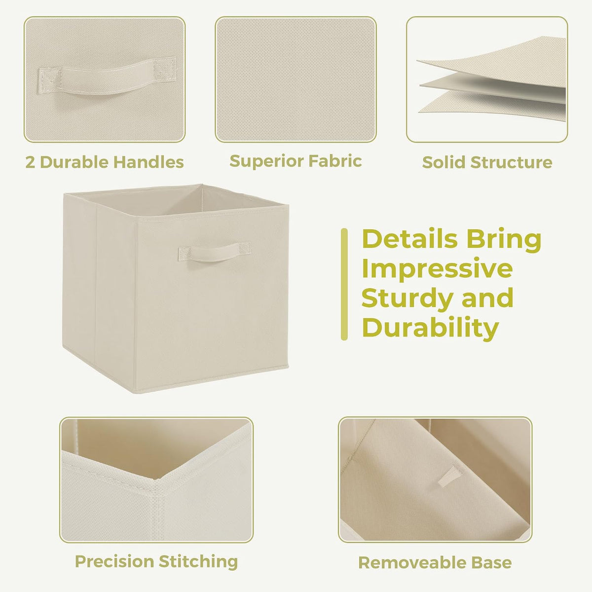 11x11 Storage Bins, Set of 10 Storage Cubes, Collapsible Cube Storage Bins, Fabric Closet Organizers with Handles for Home, Office, Closet Shelf Cabinet, Bookcase, Beige