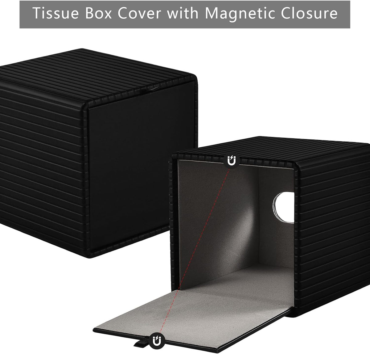 PU Leather Tissue Box Cover Square Tissue Box Holder for Bathroom Vanity Countertop Night Stands Bedroom Office Desk,Modern Tissue Decorative Organizer with Magnetic Closure (Black)