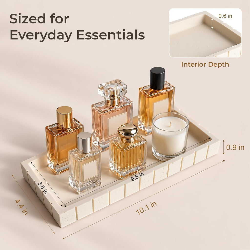 Decorative Bathroom Tray for Counter Stone Perfume Tray for Vanity, Beige