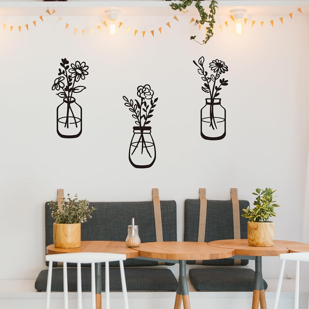 ELQQATY Metal Flower Wall Decor 3 Pieces Black Metal Wall Art Minimalist Art Wall Sculptures for Indoor Bedroom Living Room Bathroom Kitchen. (black2)