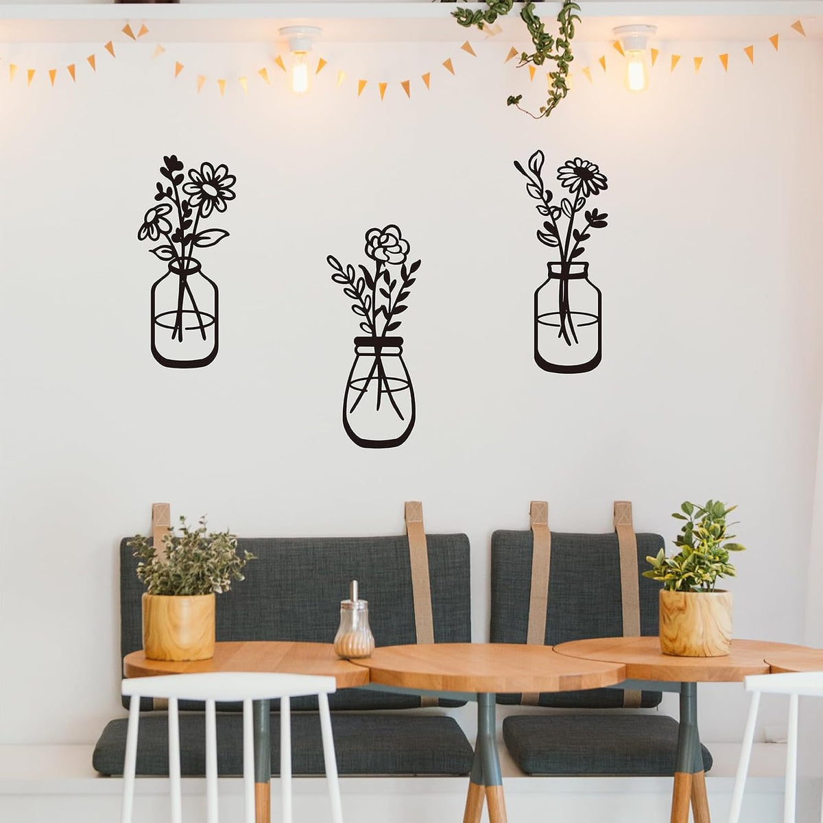ELQQATY Metal Flower Wall Decor 3 Pieces Black Metal Wall Art Minimalist Art Wall Sculptures for Indoor Bedroom Living Room Bathroom Kitchen. (black2)