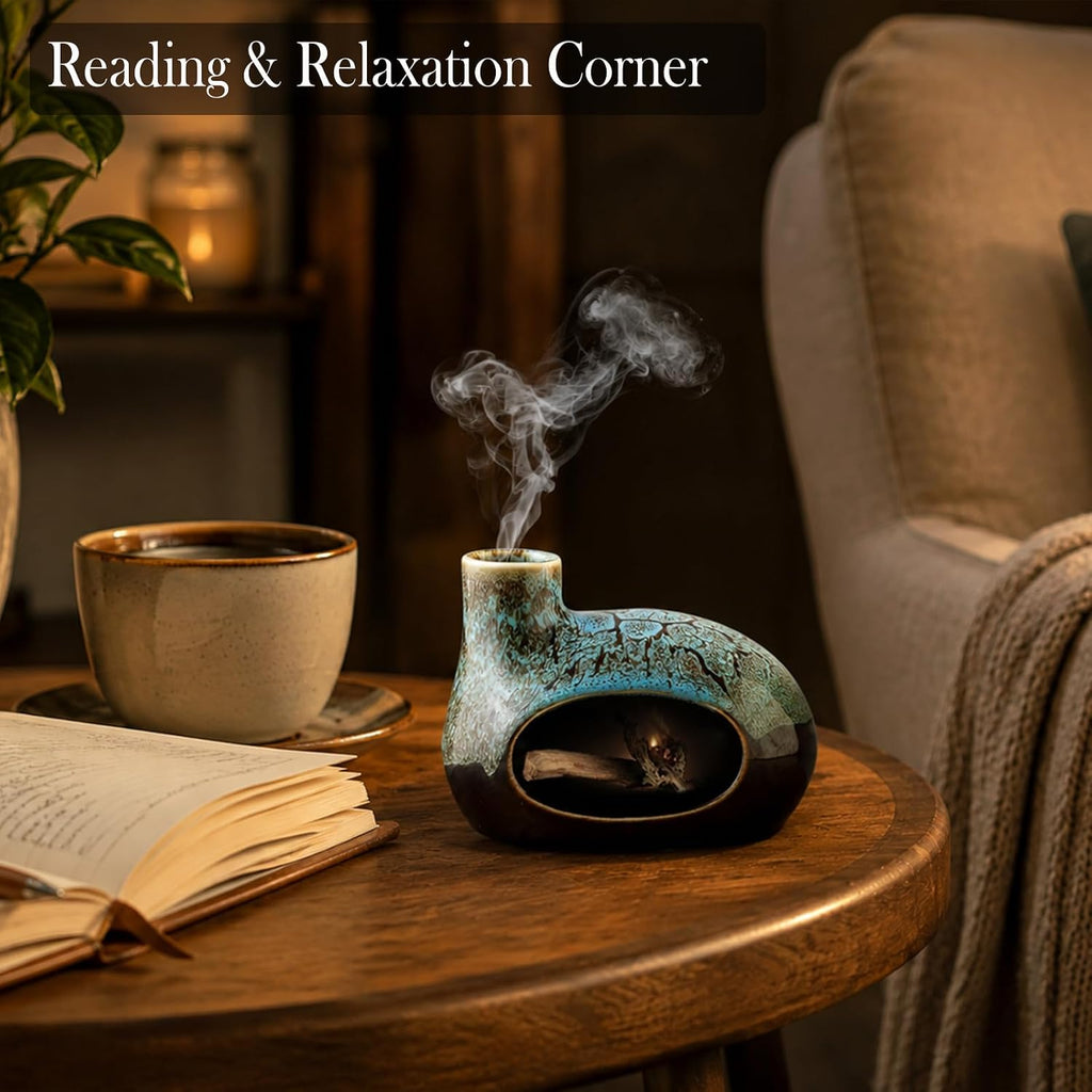 Handcrafted Ceramic Palo Santo Holder – Artistic Incense Burner for Meditation, Mindfulness and Zen Home Decor – Wabi-Sabi Style Cone Sculpture, Gift for Yoga, Relaxation & Aromatherapy (Viridis)