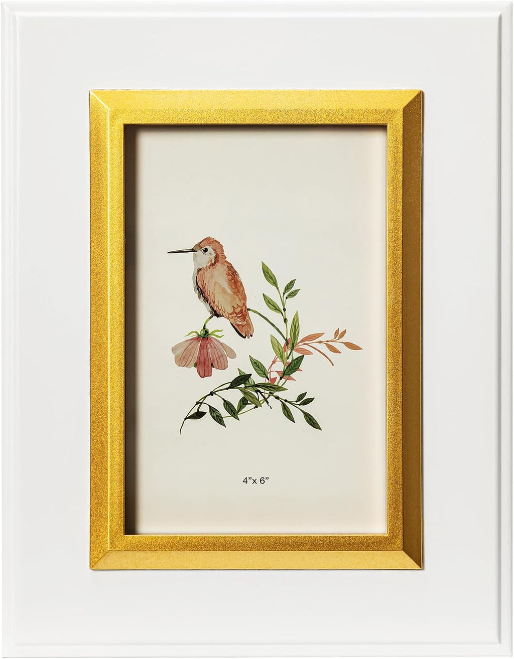4x6 White Wood Picture Frame with Real Glass, Gold Inner Border, Vertical and Horizontal for Tabletop or Wall Hanging