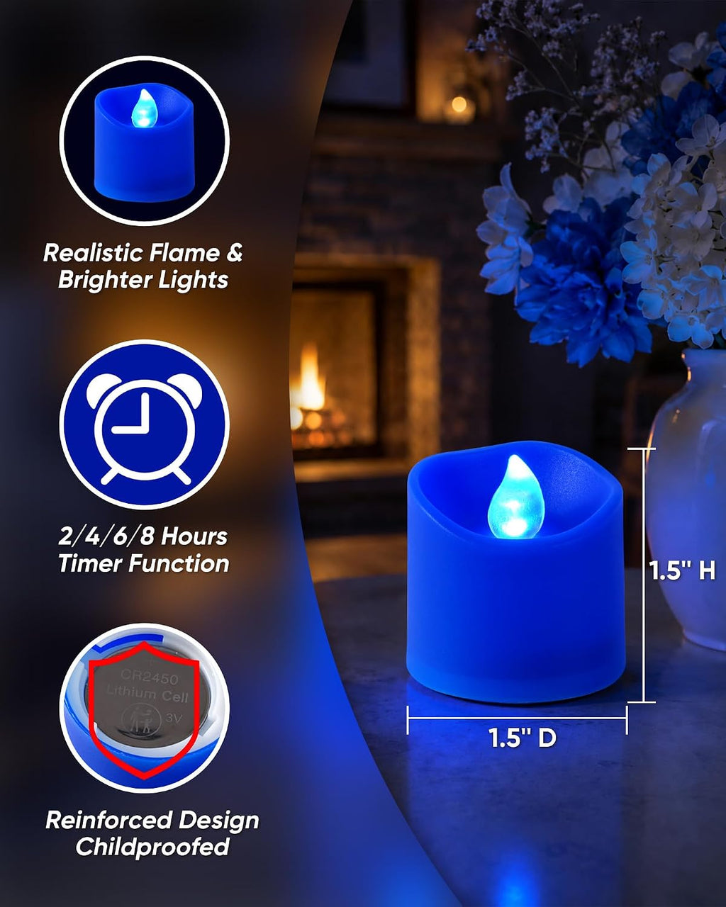 Homemory Blue Flameless LED Votive Tealight Candles & Timer Remote, 24Pack