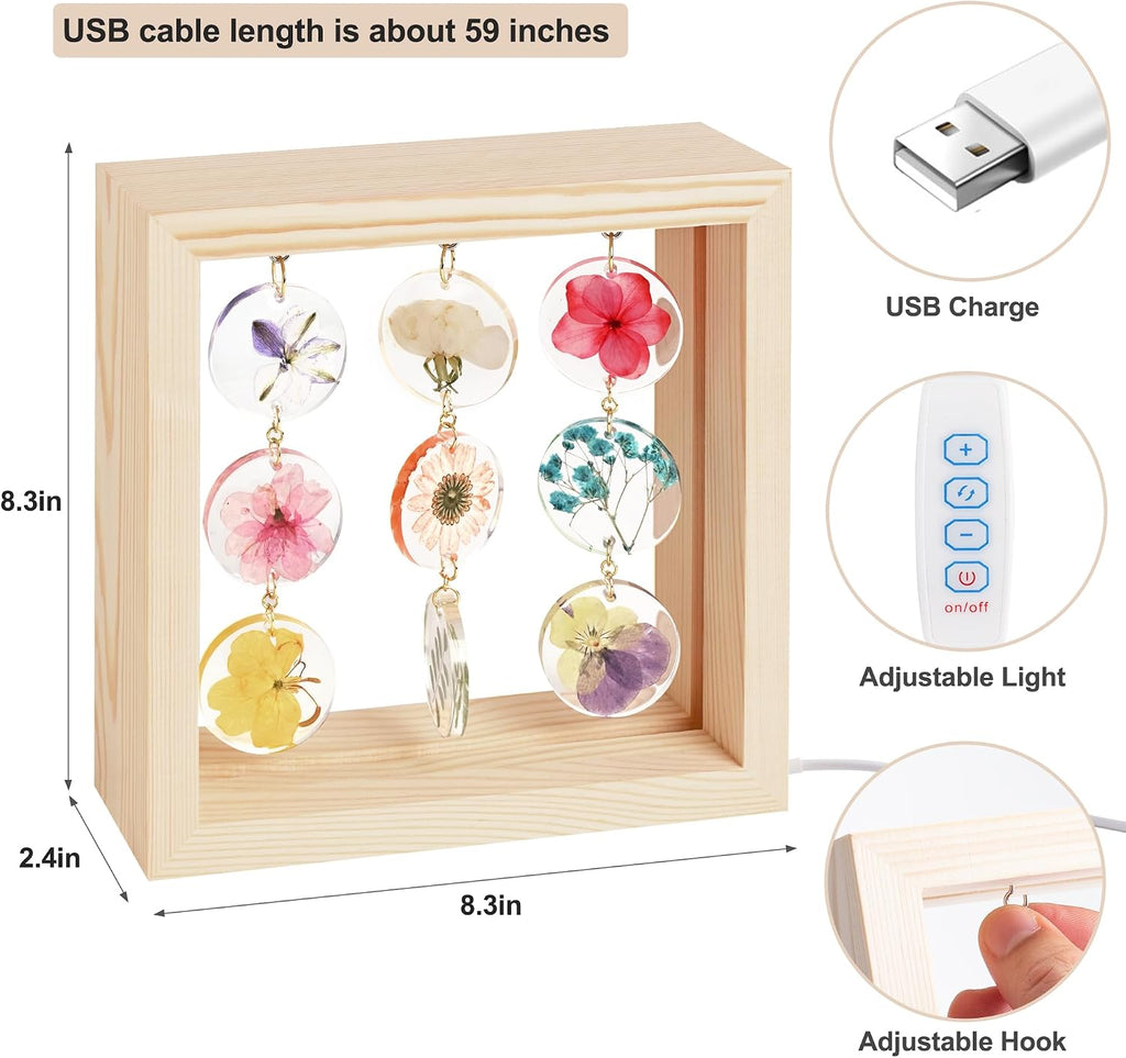 SMUK Dried Flower LED Table Lamp, Handmade Aesthetic 3 Way Dimmable Decorative Pressed Flower Desk Lamp with Wood Frame for Bedroom, Living Room, Office, Desk, Table Unique Bedside Lamps