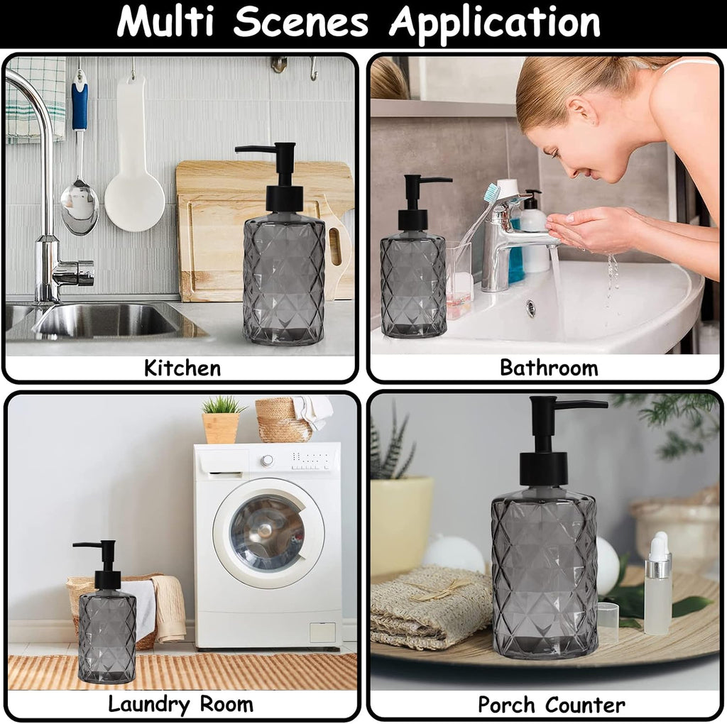 YYTSGG Glass Soap Dispenser with Black Plastic Pump, 12oz, 2 Pack