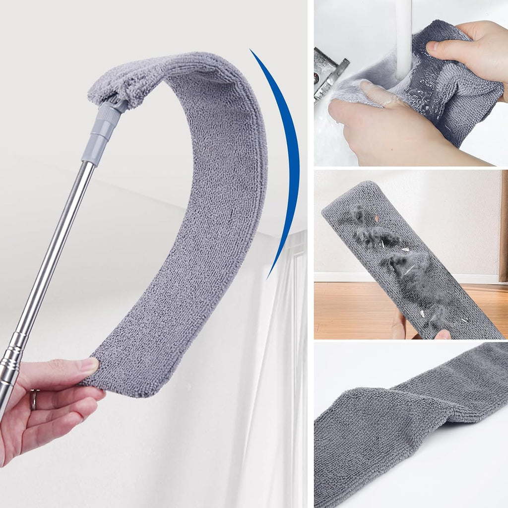 4 Pcs Dusters for Cleaning, 2 in 1 Microfiber Dusters and Retractable Gap Dust Cleaner with 1 Microfiber Dusting Cloths Long Handle 30-100 Inches Extension Pole for Ceiling Fan Cleaning Supplies