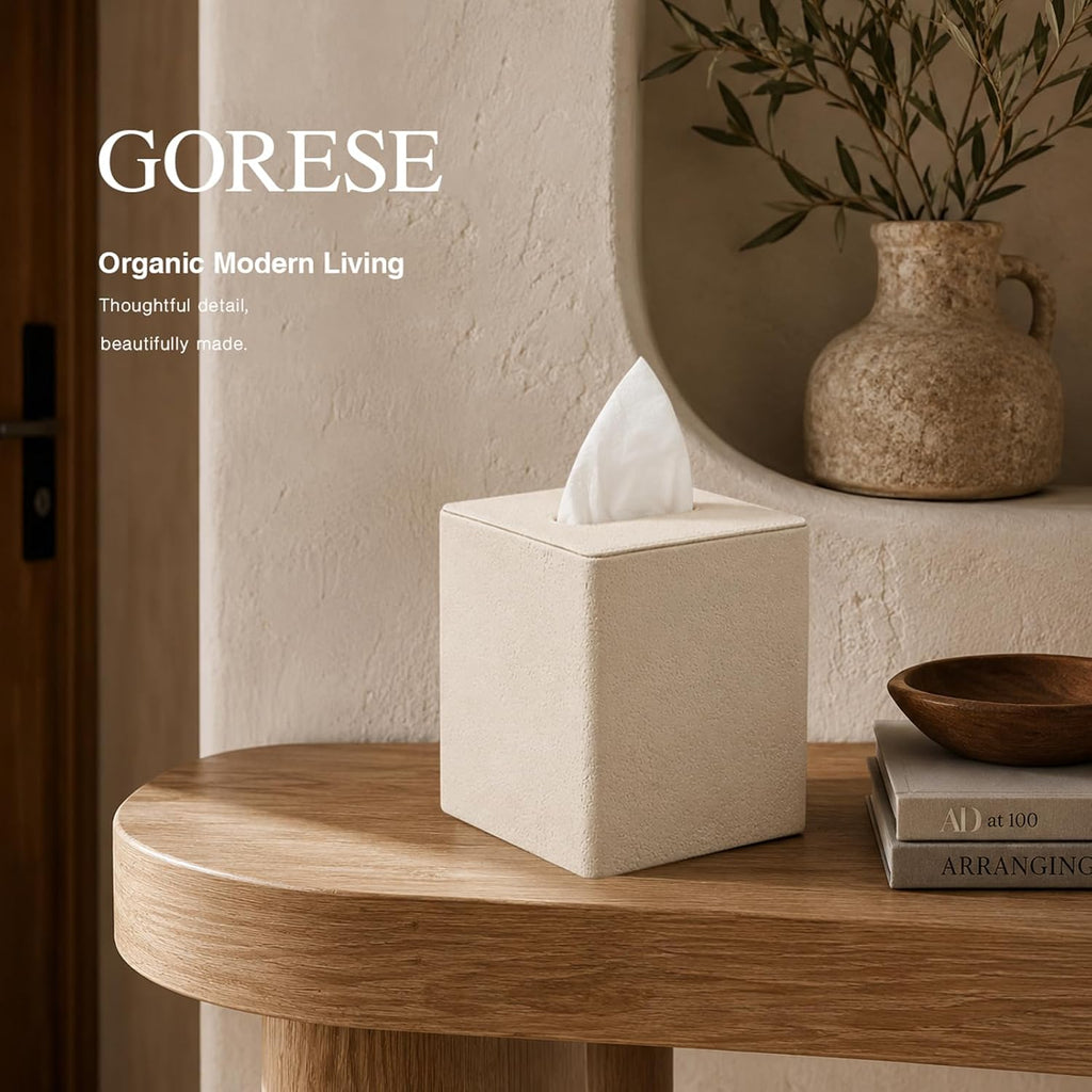 GORESE Travertine Look Tissue Box Cover Square,PU Leather Tissue Box Holder