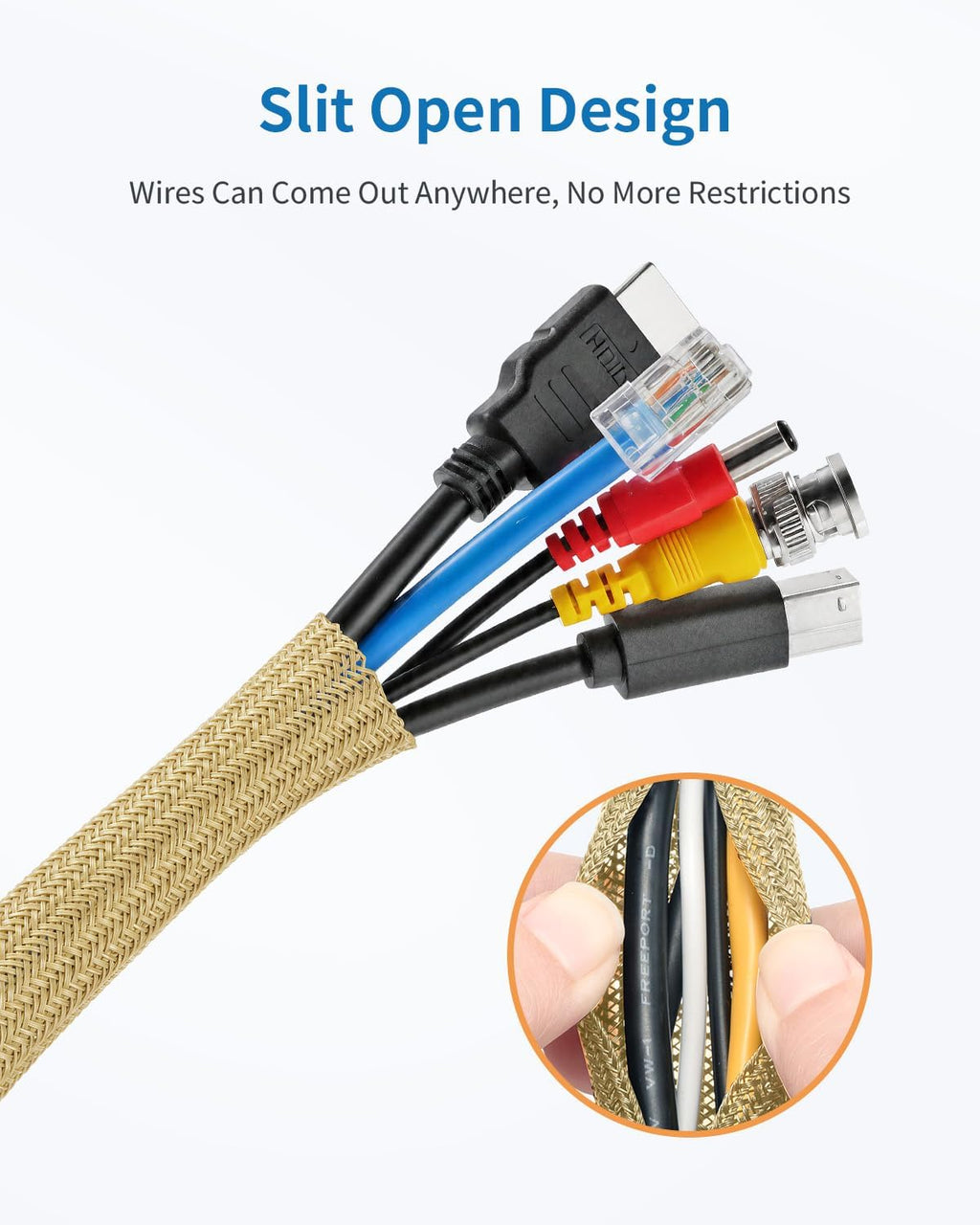 Yecaye 10ft - 1/2 inch Cord Protectors from Pets no Chew, Gold