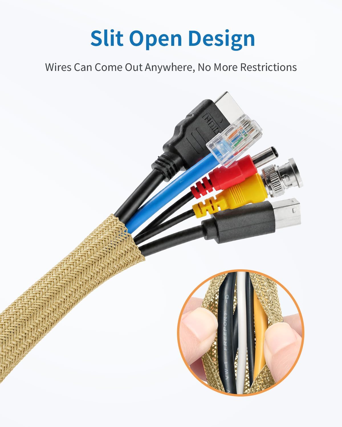 Yecaye 10ft - 1/2 inch Cord Protectors from Pets no Chew, Gold