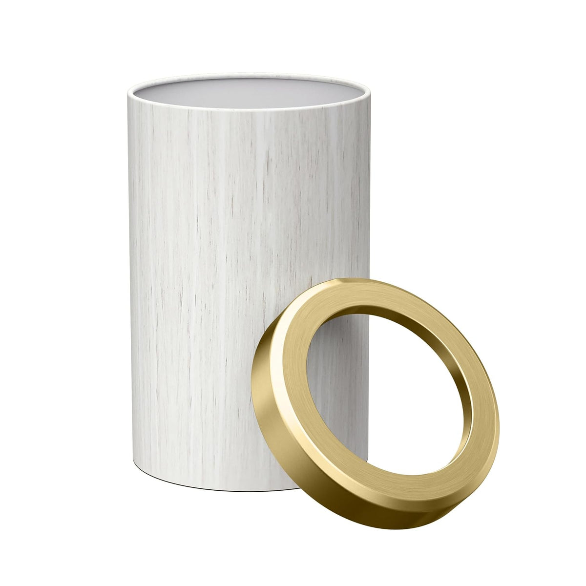Gatco Small Bathroom Trash Can with Lid, Round 3 Gallon Wastebasket, Under Sink, White Oak with Brushed Brass, for Bathroom, Bedroom, Office (1932B)
