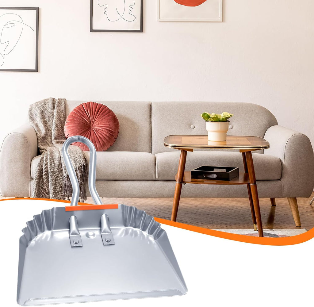 Mumufy 4 Pack 12" Heavy Duty Metal Dustpan with Handle, Silver