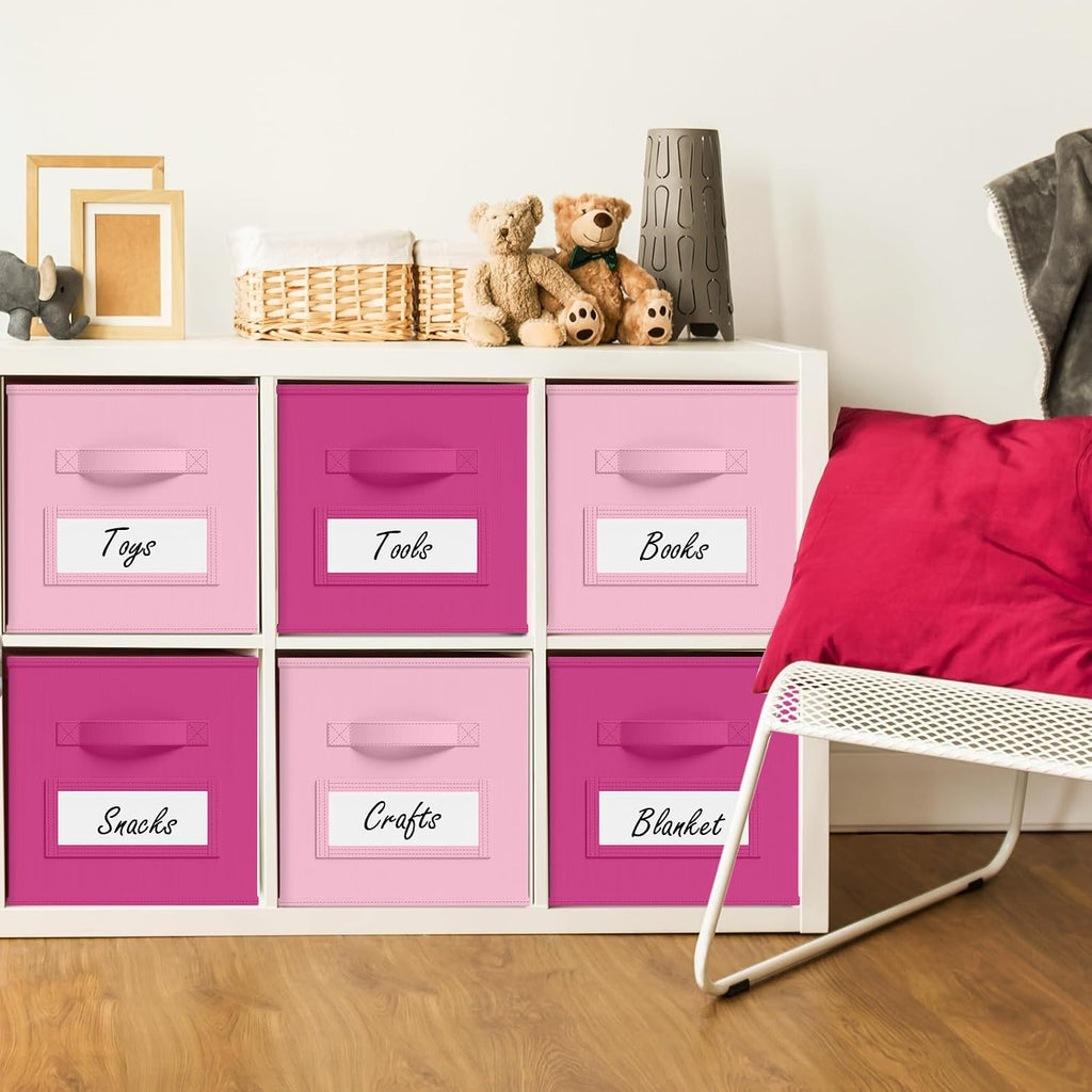 10 Pack Fabric Storage Cubes with Label 11" Collapsible Cube Bins, Pink