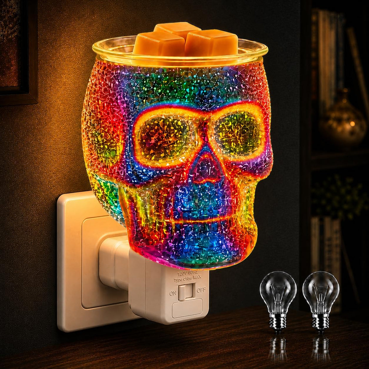 Wax Melt Warmer, Plug in Skull Wax Warmer for Scented Wax & Fragrance Oil, 3D Glass Wax Melter with Spare Bulb, Scentsy Night Light for Home Decor & Gift