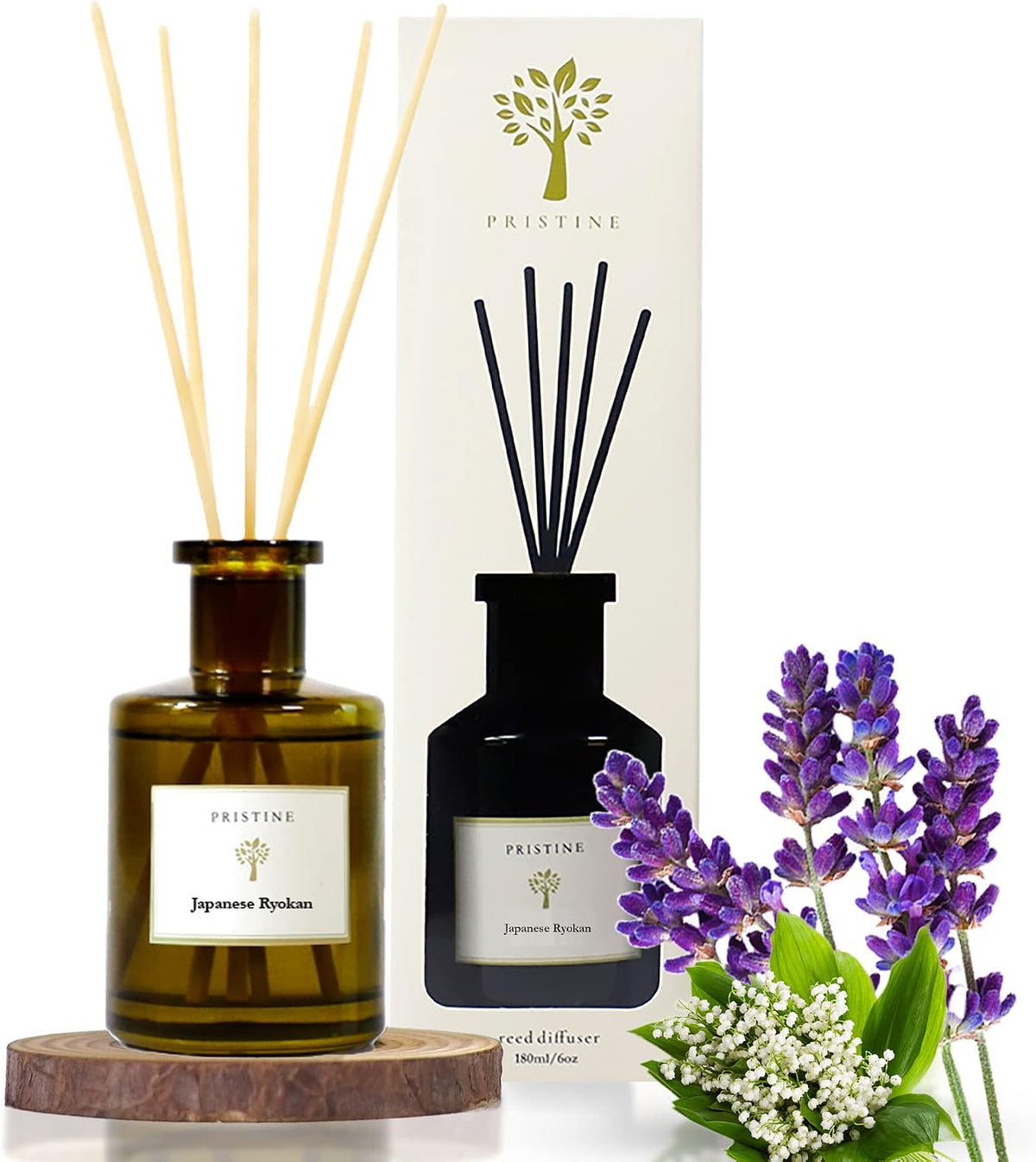 PRISTINE Japanese Ryokan Reed Diffuser for Home | Fresh Lavender, Moroccan Amber Reed Diffuser Set, Oil Diffuser & Reed Diffuser Sticks- Home & Office Decor-Fragrance Gift