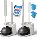 FORASTO 2Pack 2 in 1 Toilet Brush and Plunger Set,Clean Gloves, Extended Handle Plunger，Toilet Bowl Brush Plunger Set,Bathroom Cleaning Tools,Toilet Brush Plunger Combo,Cleaning Brush(Light Grey)