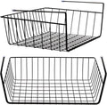 Tebery 2 Pack Black Under Shelf Wire Basket, Hanging Storage Baskets Under Cabinet Add-on Storage Racks, Slide-in Baskets Organizer for Kitchen Pantry Desk Bookshelf