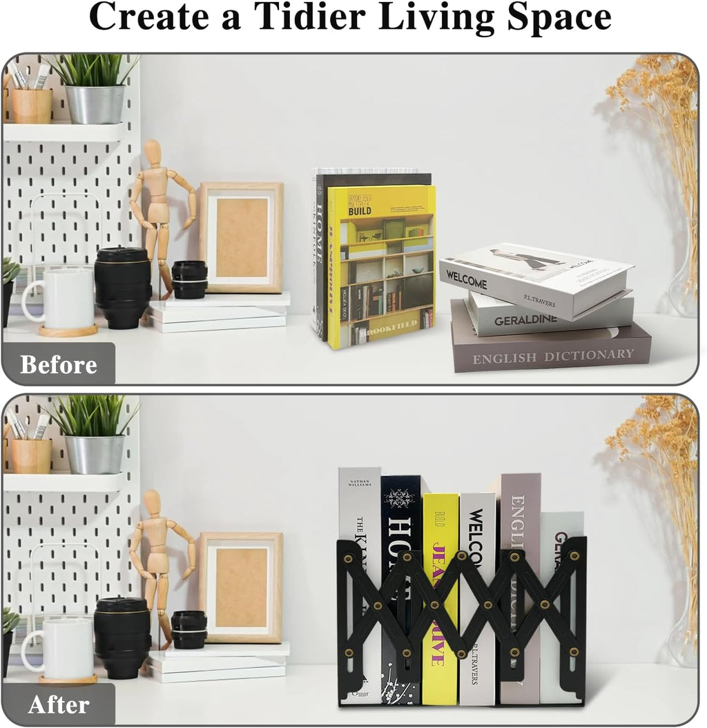 Ysenchan Heavy-Duty Adjustable Metal Bookends - Non-Slip Bookshelf Organizer for Desks, Decorative Book Holder for Magazines & Heavy Books