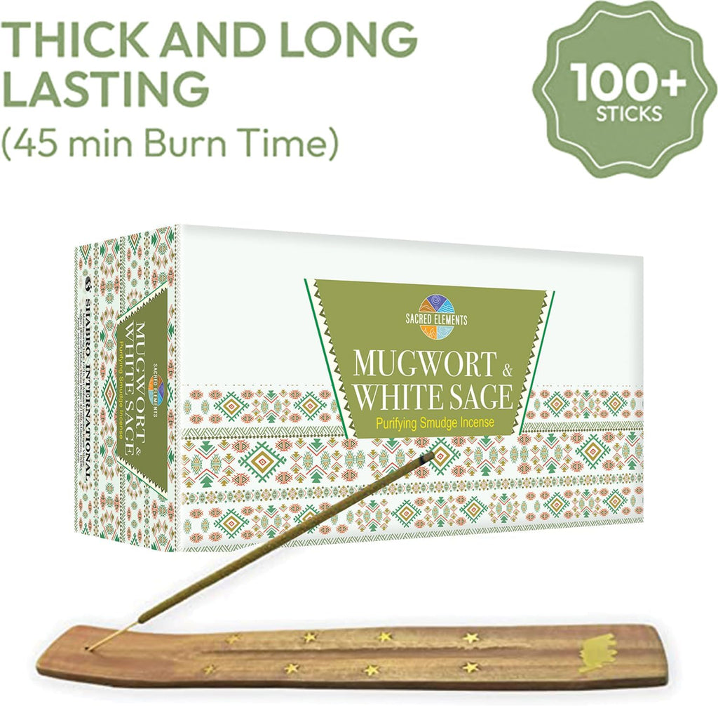 White Sage Incense with Mugwort- Natural Mugwort Magic Herb to Soothe Nerves & Improve Mood | Sage Incense Sticks for Cleansing | Thoughtful Gift for Loved Ones (12 Packs, 100+ Sticks)