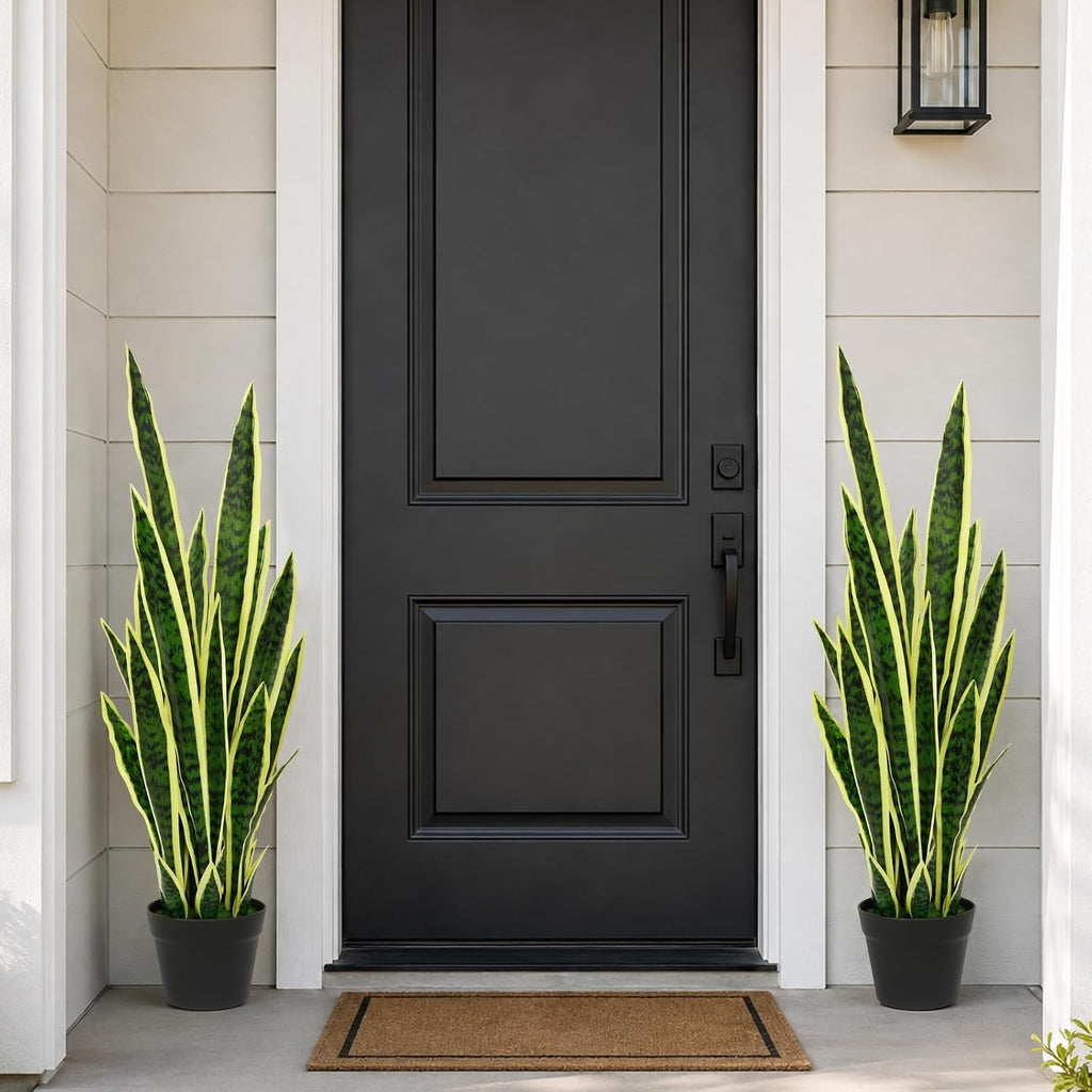 2 Pack Artificial Snake Plant, 24 Leaves Fake Snake Plant UV Resistant, 3FT