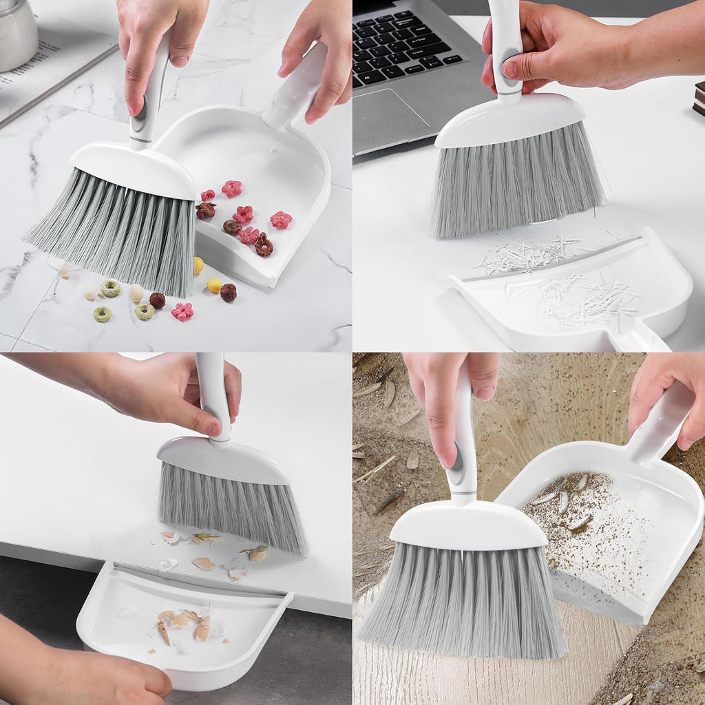 NACENA Small Dust Pan and Brush Set, Mini Broom and Dustpan Set, White&Gray