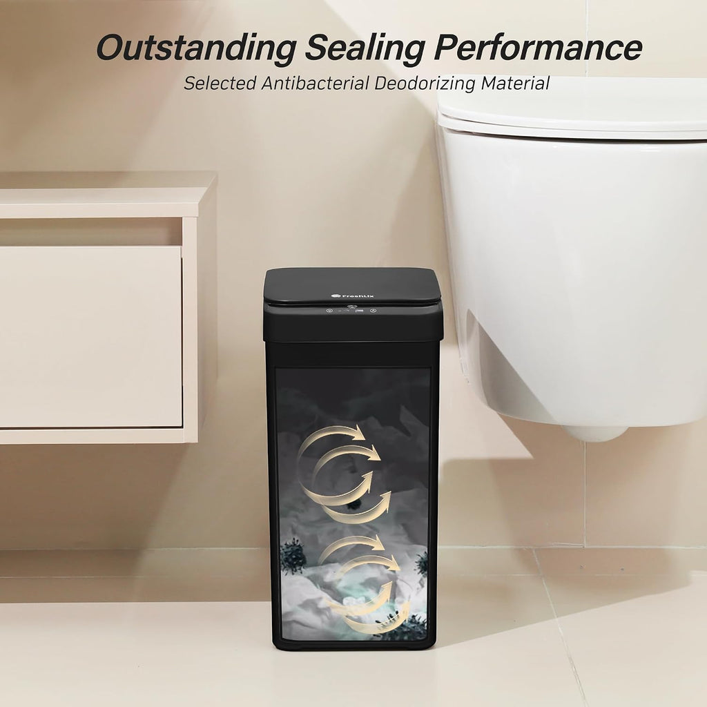 FRESHLIX 2 Pack Automatic Bathroom Trash Can 2.5 Gallon Smart Touchless Motion Sensor Trash Can with Lid Electric Waterproof Narrow Small Garbage Bin