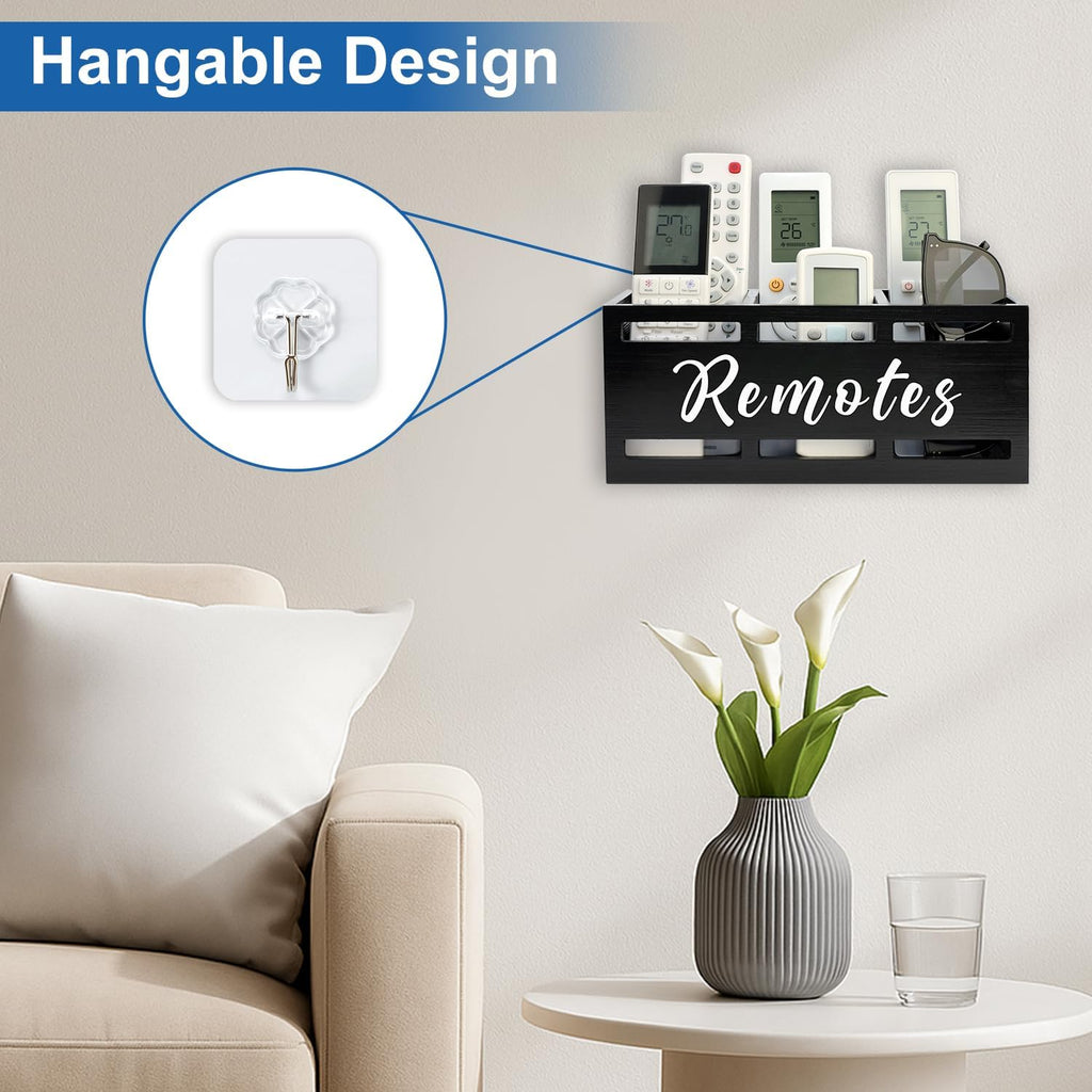 Wood Black TV Remote Organizer Wall Mount Remote Control Holders for Table